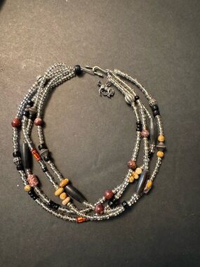 Multi-Strand Glass Bead Necklace with Earth Tone Accents vintage
